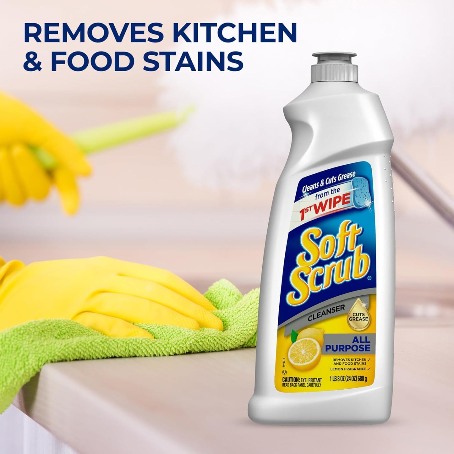 Soft Scrub Total All Purpose Bath & Kitchen Cleanser, Lemon Scent 24 oz
