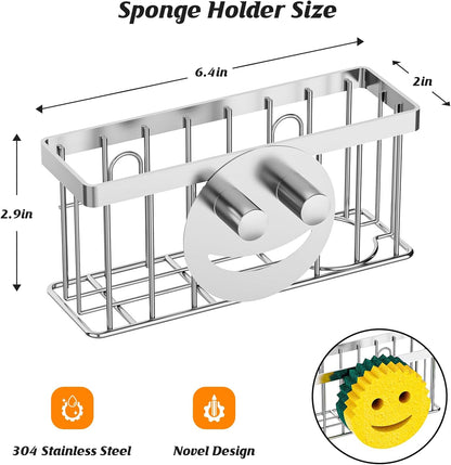 MURLONG Sponge Holder Smiley Face, Sink Caddy for kitchen Sink, Kitchen Organizer Sponge Holder with 2 PCS Suction Cups/1 PCS Adhesive Strips, Designed for Sponge, Soap, Dish brush, Scrubber-Black