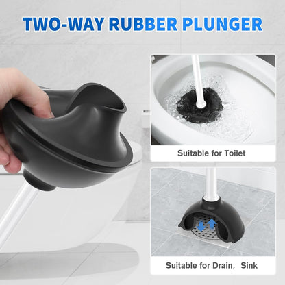LOVLOY Toilet Plunger and Brush,2 Pack Bowl Brush and Heavy Duty Toilet Plunger Set with Ventilated Holder, 2-in-1 Toilet Brush and Plunger Combo for 5.3-inch Toilet Drain Bathroom Cleaning