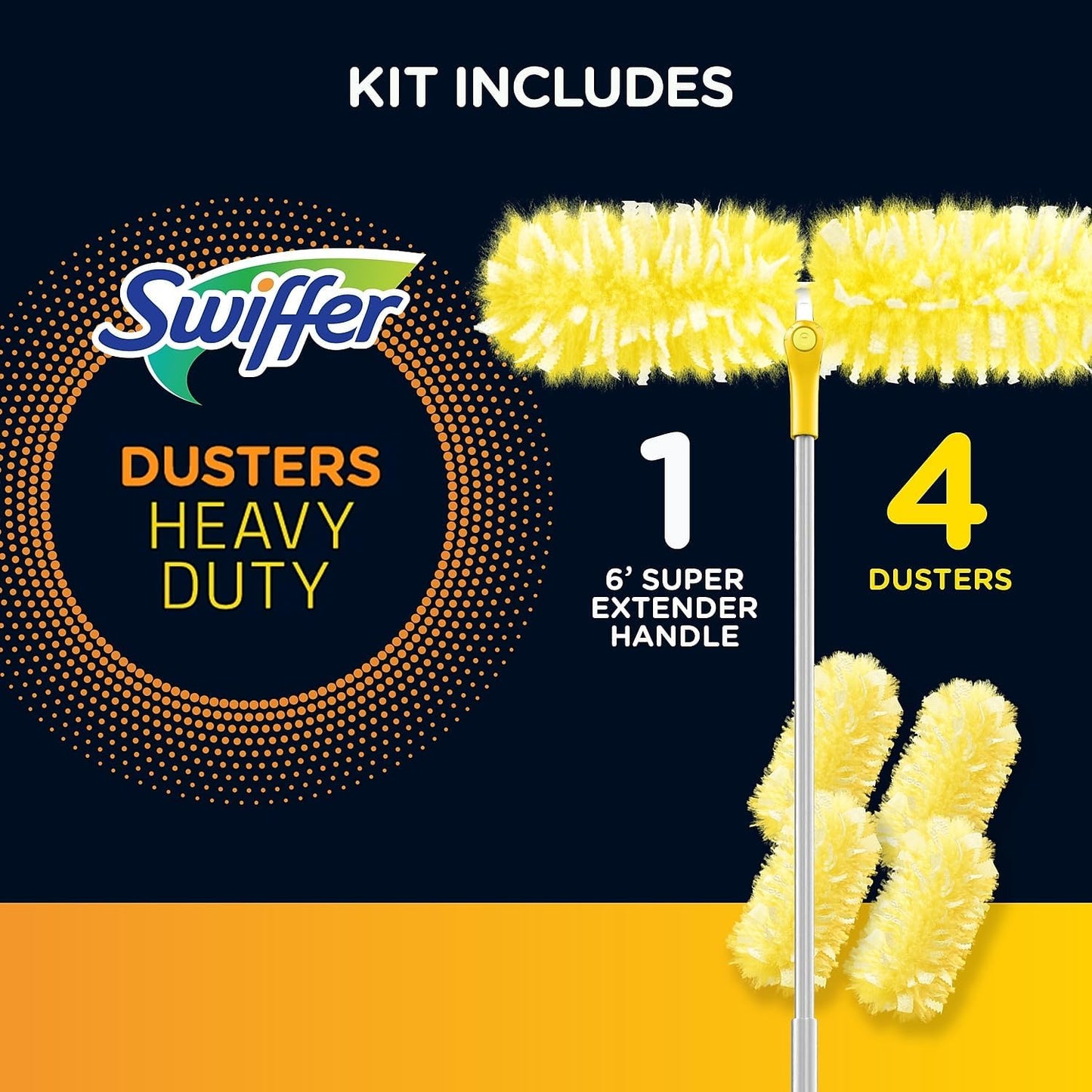 Swiffer Heavy Duty Dusters with Super Extender Handle, 6 Ft Handle, 1 Handle/4 Dusters, 4/Carton