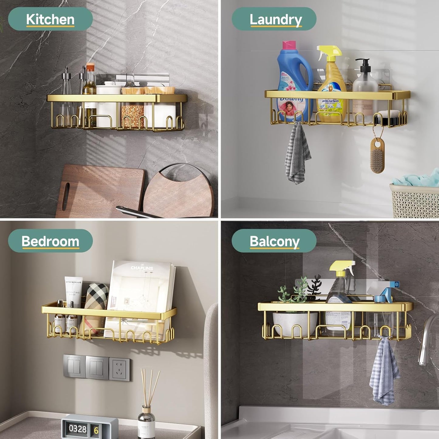 Veken Shower Caddy 6-Pack, Advanced Rustproof Design, No Drilling Adhesive Shelves, Rack with Soap Holder, Large Capacity Bathroom Organizers and Storage, Wall-Mounted, Gifts for Women Mom