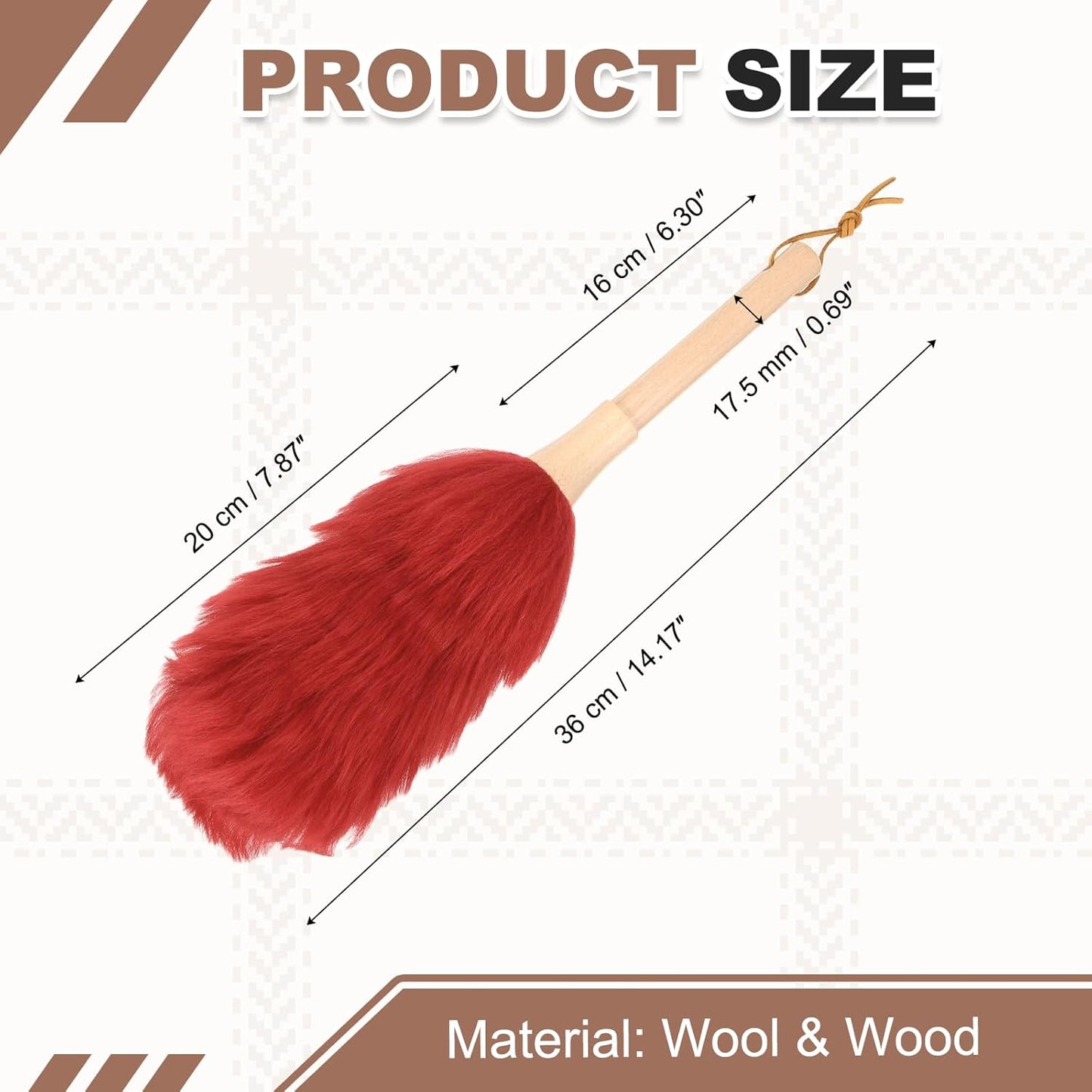 uxcell Wool Duster, 14.2" Natural Feather Cleaner Household Cleaning Duster with Solid Wooden Handle for Cleaning Fans Window Blinds Shelves Furniture, Pink