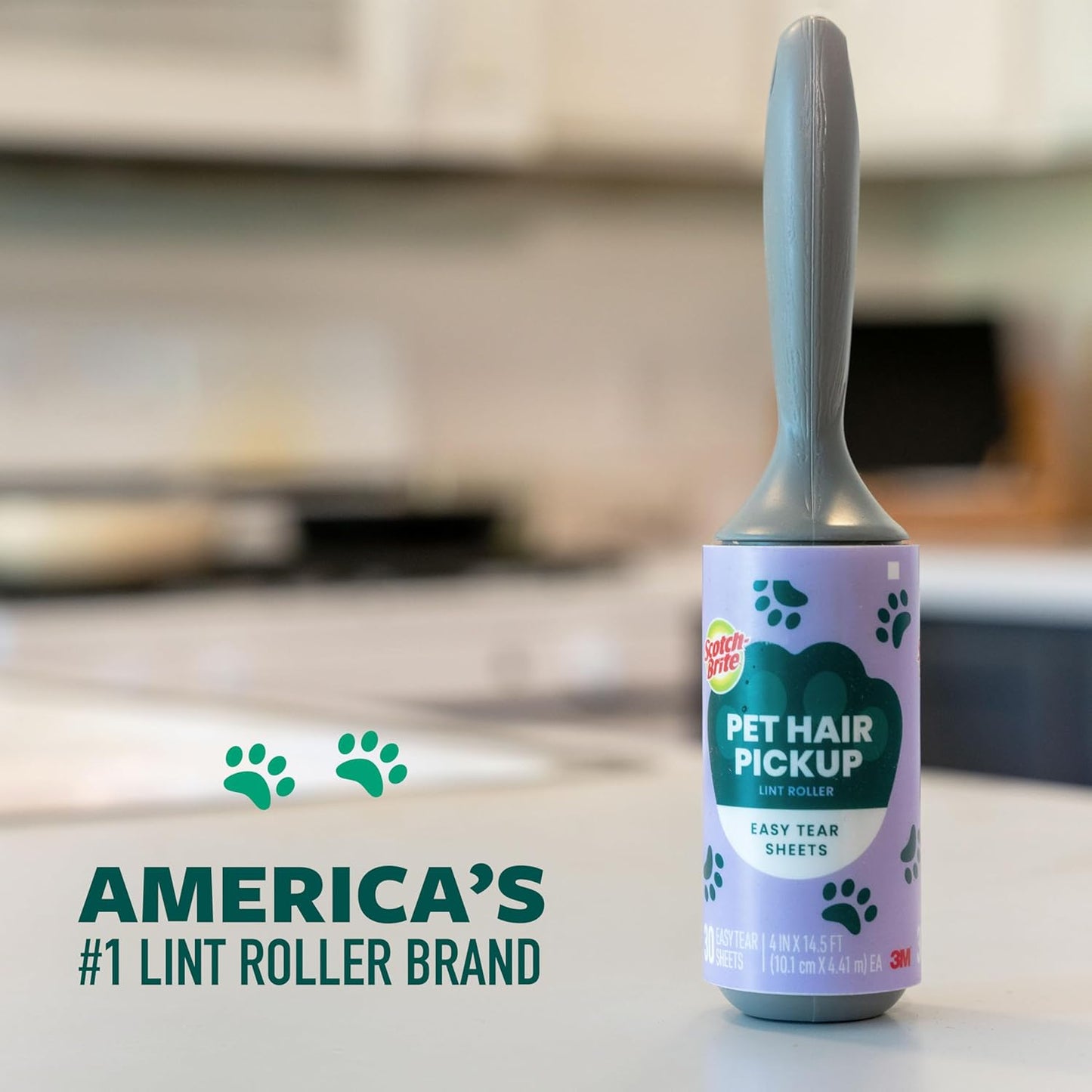 Scotch-Brite Pet Hair Pickup Lint Roller, Designed for Removing Fur + Fluff on Couches, Clothes, Dog and Cat Beds, & More, 1 Pack, 30 Easy-Tear Adhesive Sheets Total