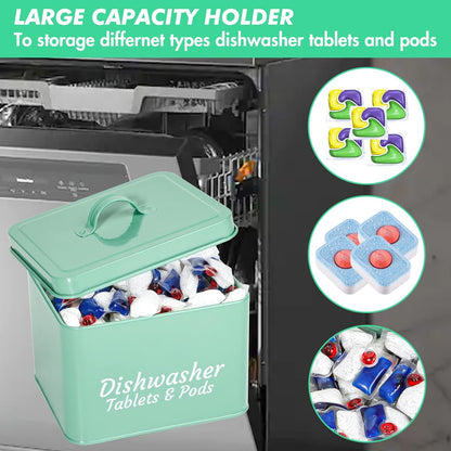 Webake Laundry Pods Container, Dishwasher Pod Container Tablet Holder, Farmhouse Metal Dishwasher Pods Storage Container with Lid for Kitchen Laundry Room Organization and Storage
