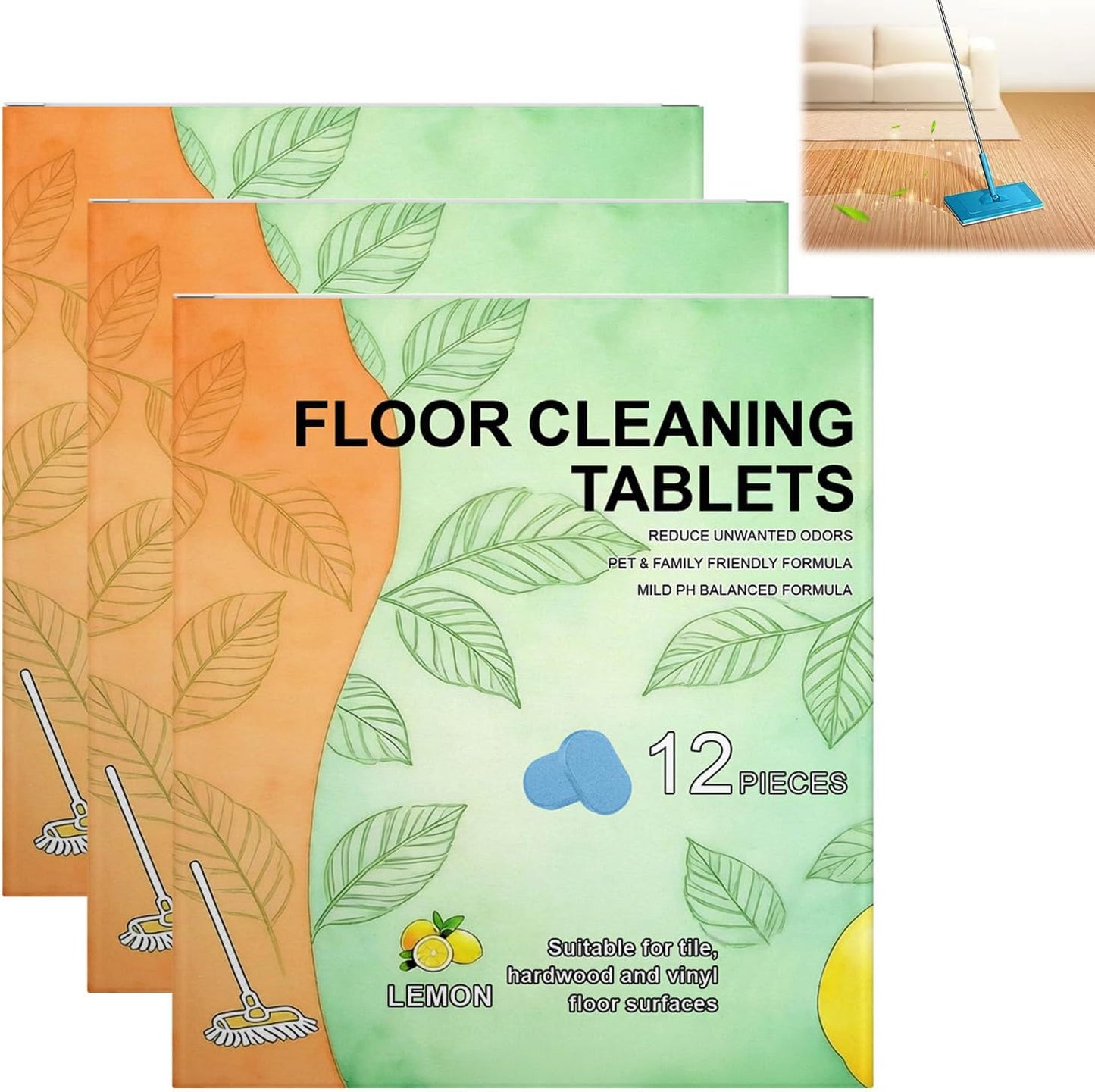Floor Cleaner Tablets Hard Floor Cleaner Tablets, Pre-Measured Dissolvable Cleaning Solution for Hardwood Laminate Tile Bathroom Kitchen (36PCS)