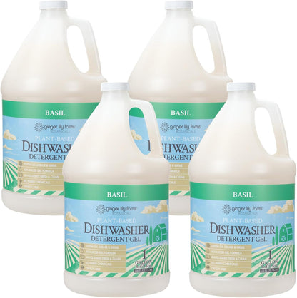 Ginger Lily Farms Botanicals Plant-Based Dishwasher Detergent Gel, 100% Vegan & Cruelty-Free, Fragrance-Free, 1 Gallon Refill (Pack of 4)
