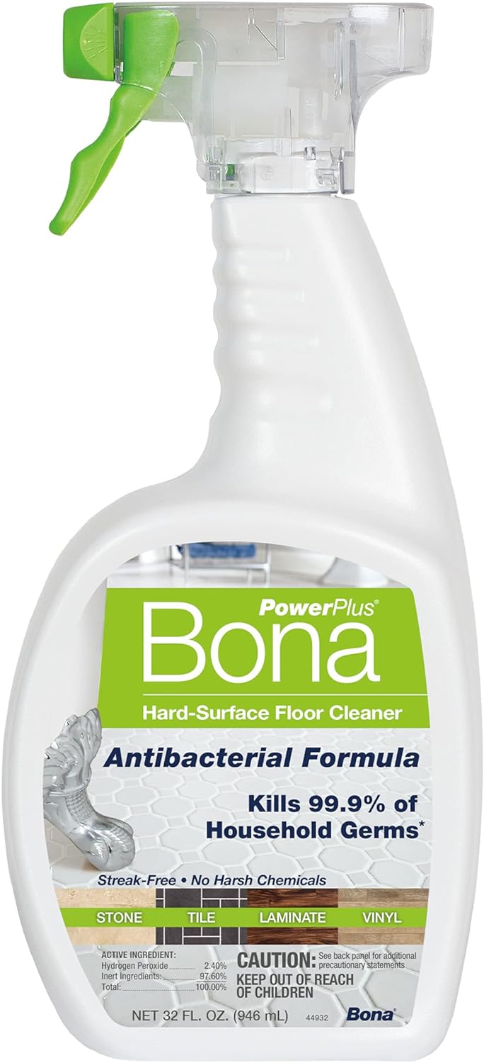 Bona PowerPlus Multi-Surface Floor Deep Cleaner Spray - 32 fl oz - Refillable - Antibacterial Floor Cleaning Solution for Stone, Tile, Laminate, and Vinyl Floors
