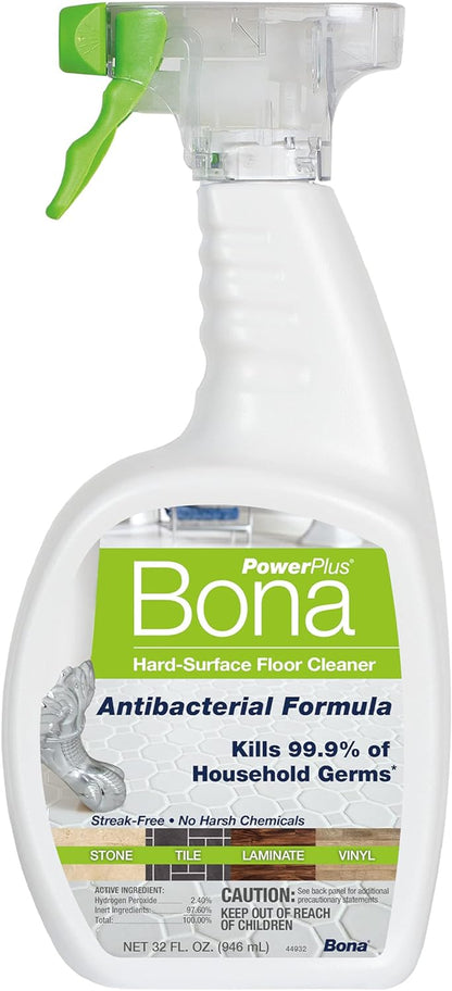 Bona PowerPlus Multi-Surface Floor Deep Cleaner Spray - 32 fl oz - Refillable - Antibacterial Floor Cleaning Solution for Stone, Tile, Laminate, and Vinyl Floors