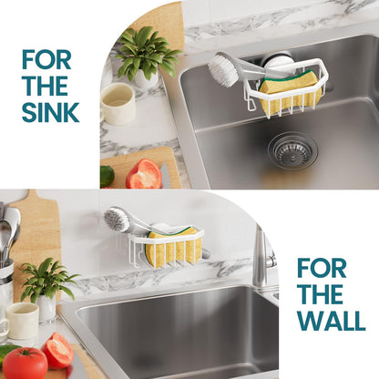 TAILI Sponge Holder for Kitchen Sink with Strong Suction Cup, Rustproof Aluminum Sink Caddy for Sponges, Removable Sponge Holder, Dish Brush for Scraper - Silver