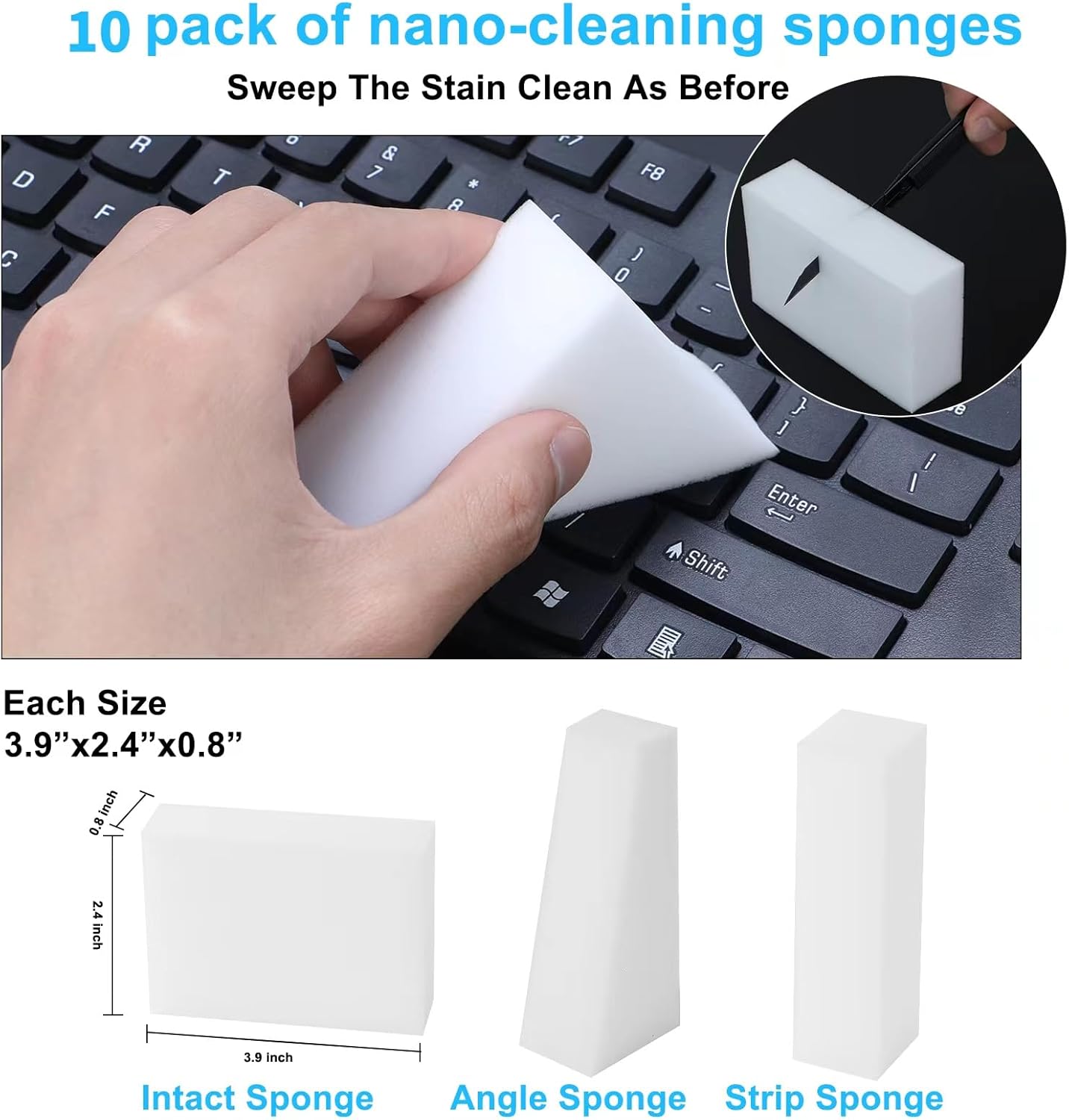 50 Pack Magic Sponge Eraser,Multi-Functional Household Cleaning Kitchen Dish Sponge for Furniture,Extra Thick and Long Lasting Melamine Cleaning Sponges for Bathroom,Bathtub, Sink,Wall Cleaner (50)