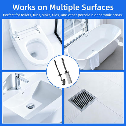 Toilet Brush and Holder Set with Pumice Stone – Long Handle Toilet Bowl Brush, Anti-Splash Scrubber, Ventilated Drip-Free Base, Deep Cleaner for Hard Water Stains, Limescale, Toilet Rings, Grey