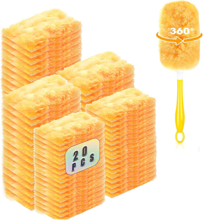 30 Pack Duster Refills Compatible with Swiffer Duster, Heavy Duty Multi Surface Duster Replacement with 1 Extra Handle for Cleaning Furniture, Blinds, Ceiling Fans and Car