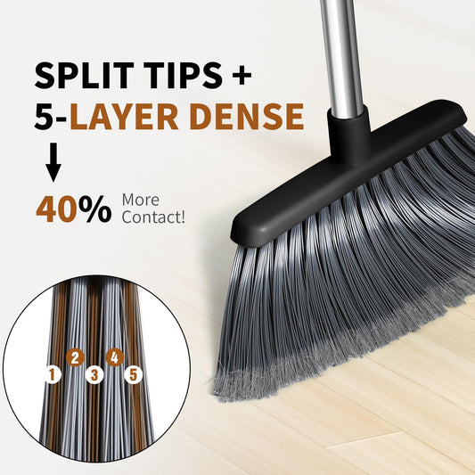 Broom, Outdoor Brooms for Sweeping Indoor, Adjustable 55" Pet Hair Removal Heavy Duty Broom for Floors Home Kitchen Garage Commercial Patio Industrial Snow (Pack of 1)