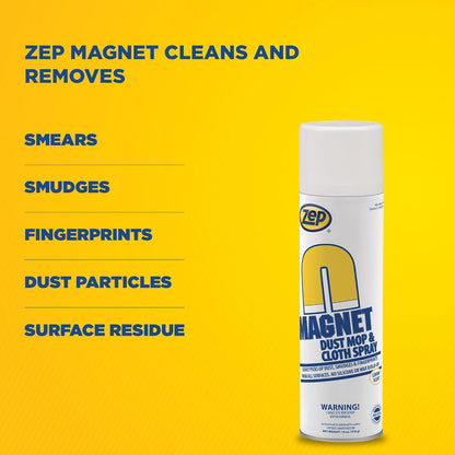 Zep Magnet Dust Mop and Cloth Spray - 16 Oz (Pack of 1) 8001 - Dusting Spray for Mops and Cloths, Removes Dust Smears and Fingerprints, No Buildup or Slippery Film, Lemon Scent