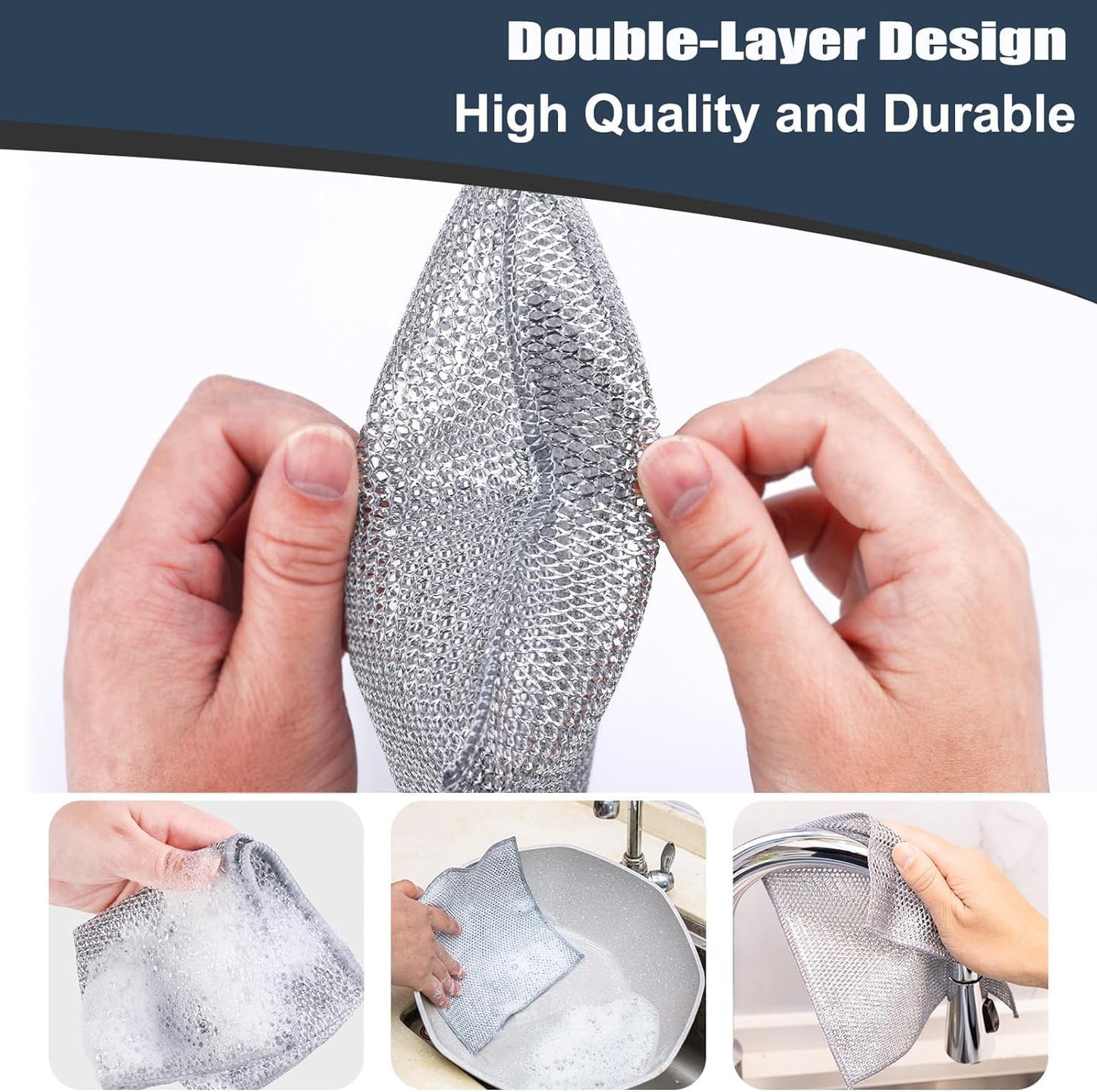 Navona 12 Pcs New Upgrade Steel Wire Dishcloth,Triple-Layer Steel Wire Cleaning Cloth,Powerful Cleaning Non-Scratch Wire Dishcloth Rag for Cookware, Sinks, Dishes, Stove Tops