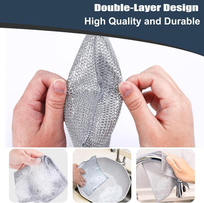Navona 12 Pcs New Upgrade Steel Wire Dishcloth,Triple-Layer Steel Wire Cleaning Cloth,Powerful Cleaning Non-Scratch Wire Dishcloth Rag for Cookware, Sinks, Dishes, Stove Tops
