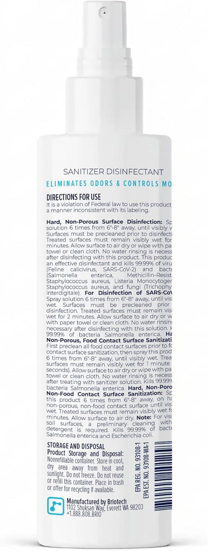 BRIOTECH Sanitizer Disinfectant Hypochlorous, Kill 99.99% of Viruses & Bacteria, Control Mold, Eliminate Odor, Gentle for Nursery & Play Rooms, Food Contact Surface Sanitizer, 1 Gallon Refill
