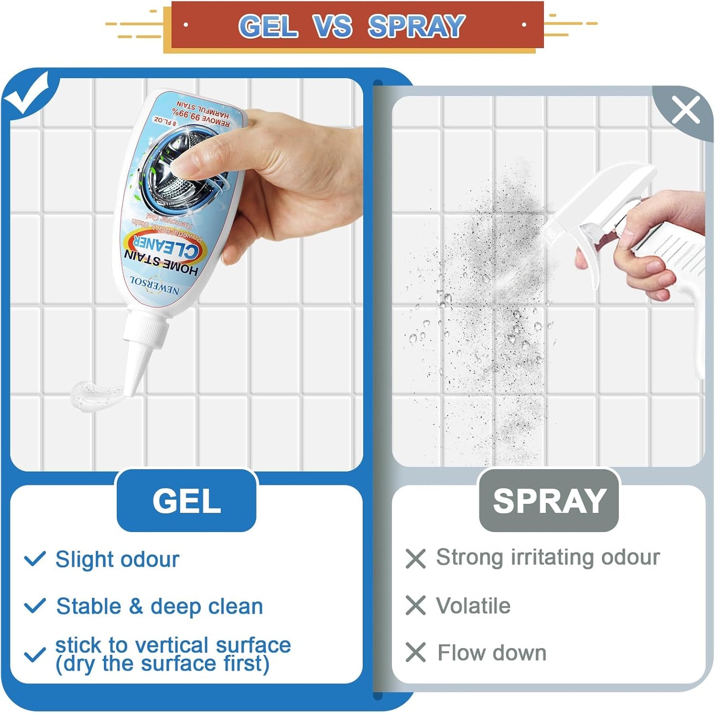 Black Stain Remover Gel Washing Machine Cleaner Front Loader Grout Cleaner Home Stain Removal Gel for Washer Kitchen Sink Showers Bathroom and Floor Tile 8Fl Oz