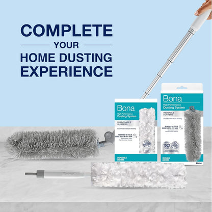 Bona High Performance Dusting System - 1 Extendable Handle, 3 Disposable Dusters, 1 Reusable Duster, & 1 Storage Bag - Extendable Dusting Kit