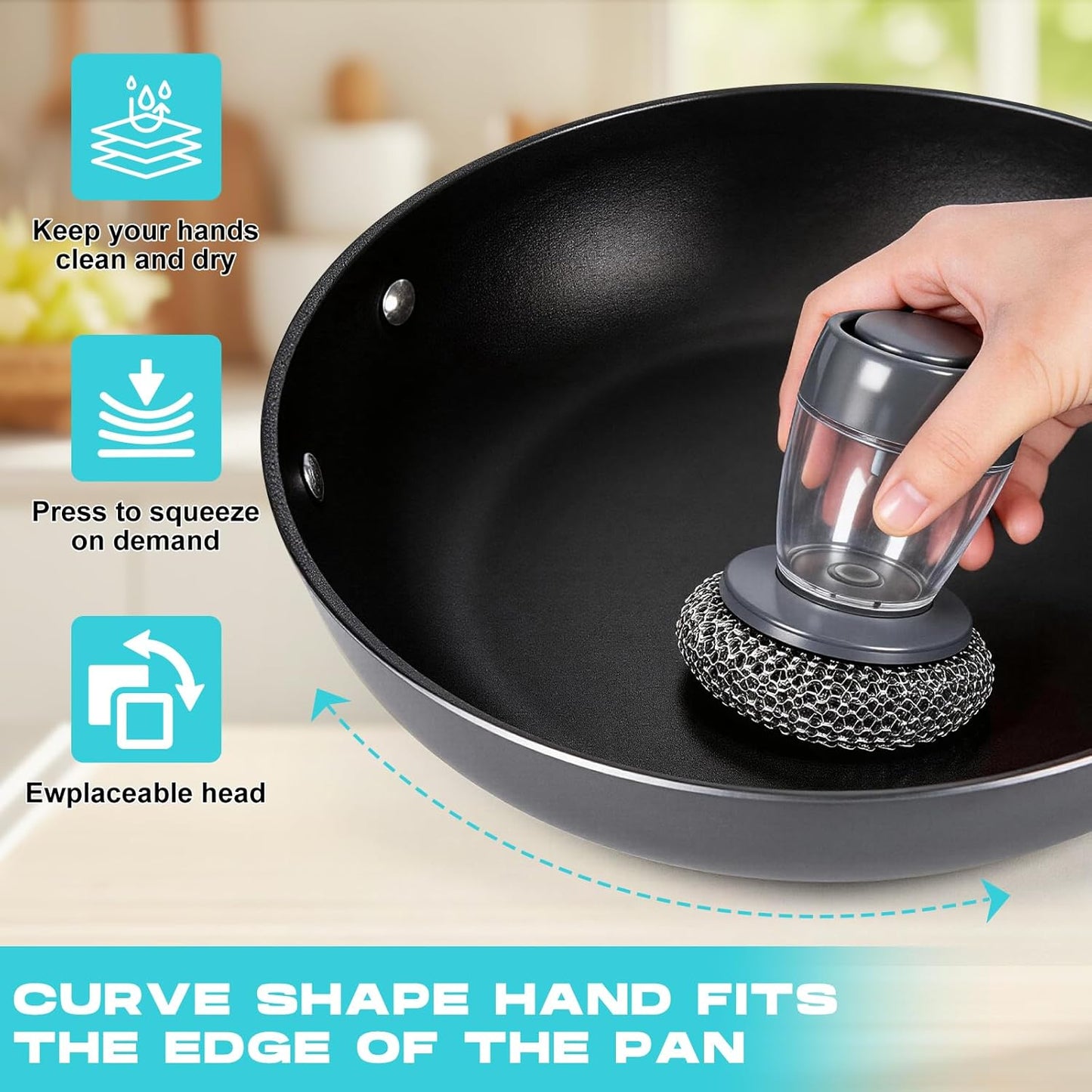 Comfort Grip Soap Dispensing Kitchen Scrub, 2026 Soap Dispenser Cleaning, Soap Dispensing Dish Brush, Replaceable Clean Brush for Cleaning Dishes, Pots, Pans & Sinks (1 + 4pcs Balls)