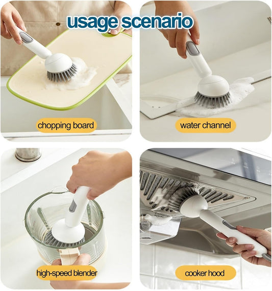 2PCS 360° Rotating Soap Dispensing Dish Brush - Refillable Soap Handle, Multi-Surface Cleaning Brush for Cookware, Cups, Sinks, Bottles, Stoves & Bathrooms (6x27cm)