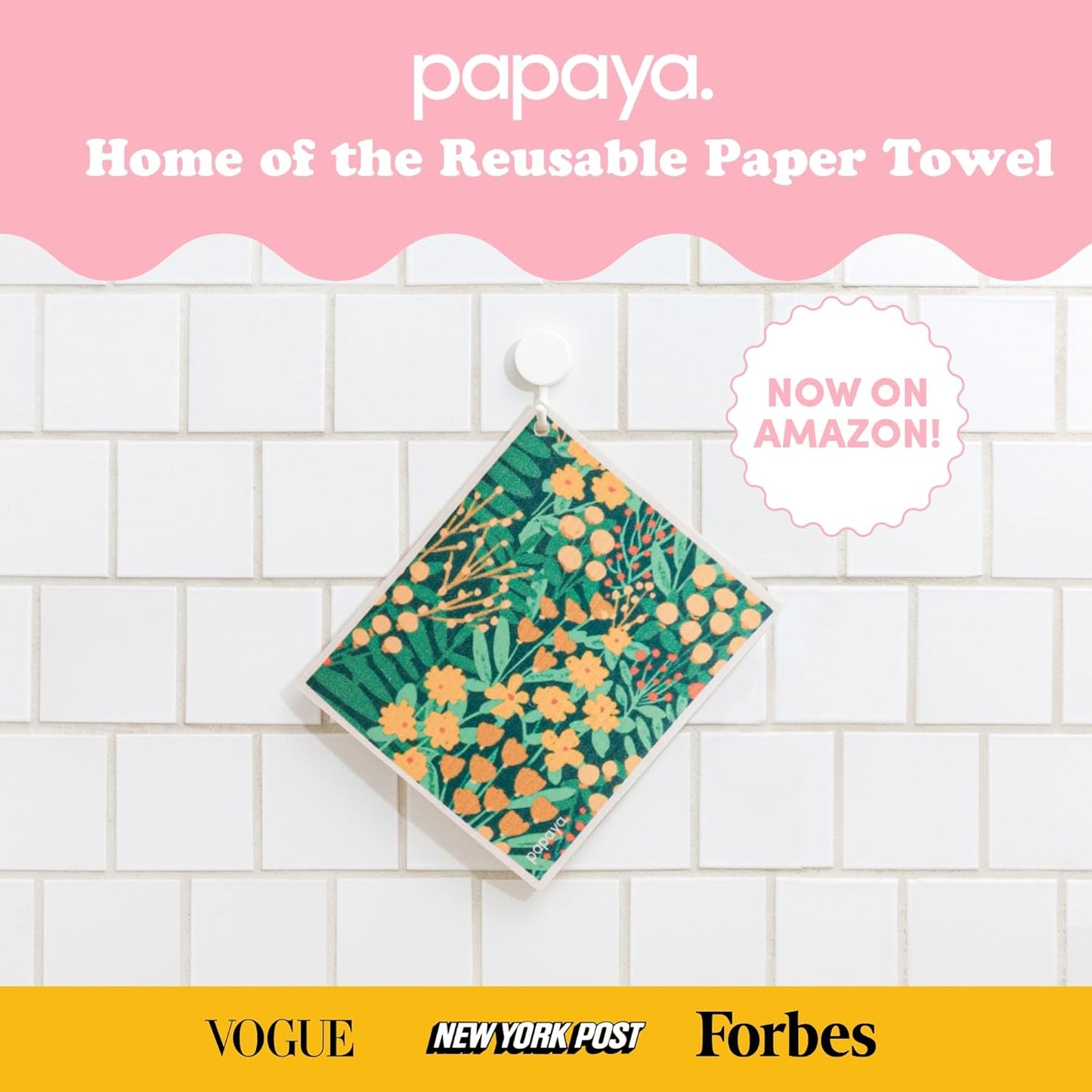 Papaya Reusable Paper Towels, Premium Swedish Dishcloths with Hook, Non-Scratch Reusable Paper Towel, 1 Sheet Replaces 17 Rolls - 2 Sheets, 1 Hook