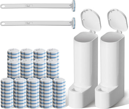 Disposable Toilet Brush Cleaning System, 2pcs Wands with 104pcs Replacement Heads,Stick for Toilet Cleaning,Wands with Refills Pads,Wall Mounted Toliet Wand for Bathroom,Toilet Brush and Holder