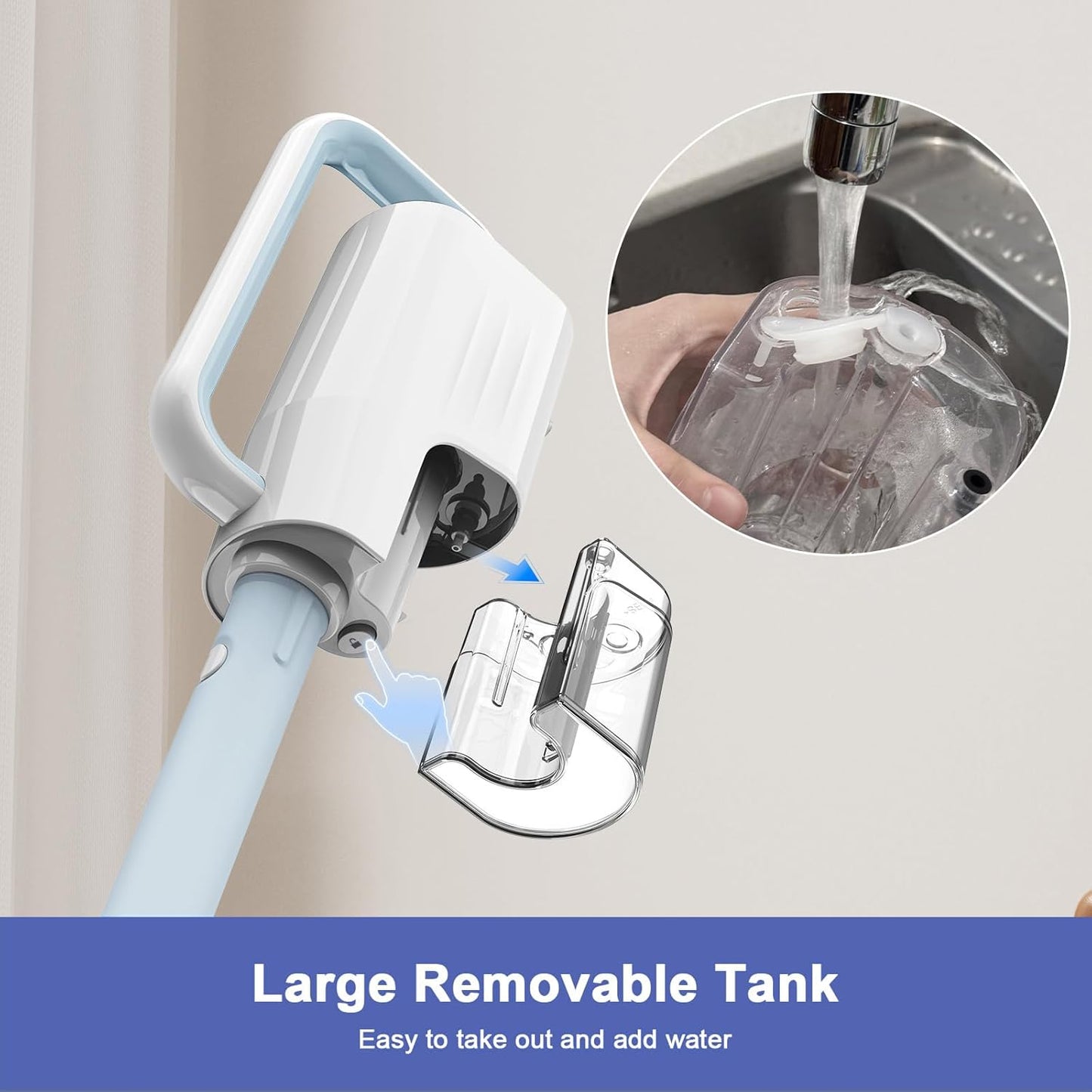 Steam Cleaner, 6 in1 Rotated Steam Mop Cleaner with 2 Modes, 2 Microfiber Pads, 400ML Removable Tank, 23FT Power Cable, Detachable Steam Mops for Floor, Laminate Floor, Tiles Cleaning (Sapphire Blue)