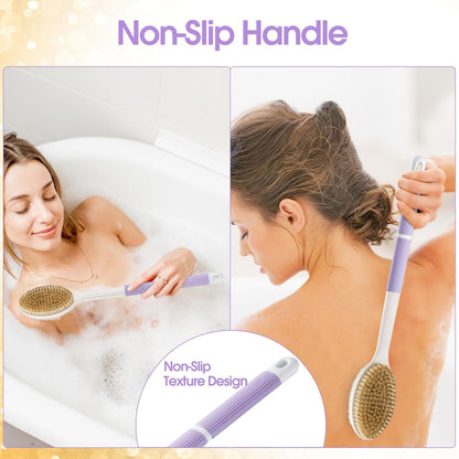 Backski Back Scrubber Anti Slip for Shower, Shower Brush Long Handle with Stiff and Soft Bristles, Body Exfoliator for Bath or Dry Brush(Blue)