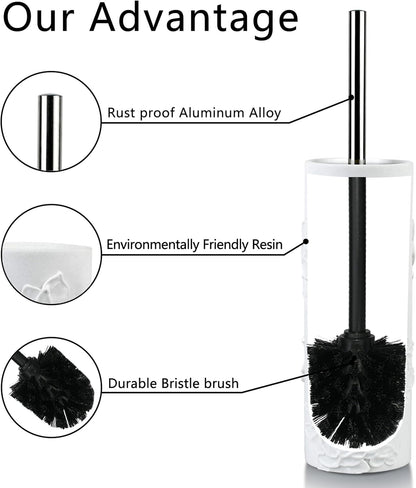 White Floral Branches Design Resin Toilet Bowl Brush and Holder Set, Elegant Bathroom Cleaning Tool with Durable Bristles, Compact and Functional