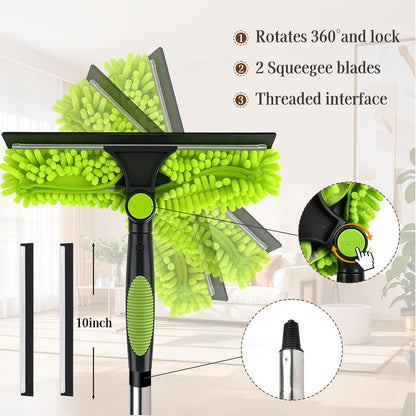 Professional 67" Window Squeegee, 3-in-1 Rotatable Squeegee for Window Cleaning with Extension Poles, Window Cleaner Tool Kit for Indoor & Outdoor High Windows and Car Glass