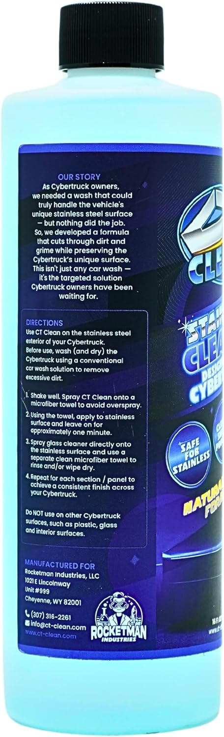 Natural Finish Waterless Stainless Steel Cleaner & Wash for Tesla Cybertruck – Eco-Friendly Spray, Removes Grease & Fingerprints, Matte Protection (16 Fl. Oz.)