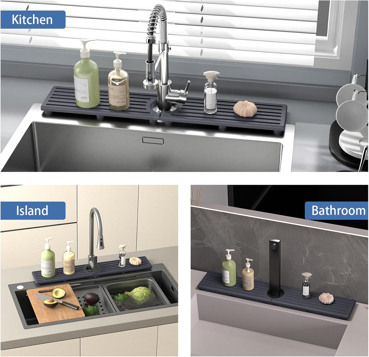 Stone Faucet Mat for Kitchen Sink, Water Absorbing Sink Water Splash Guard, Fast-Drying Kitchen Sink Faucet Mat, Durable Protector and Stone Drying Mat for Kitchen Counter & Bathroom Sink