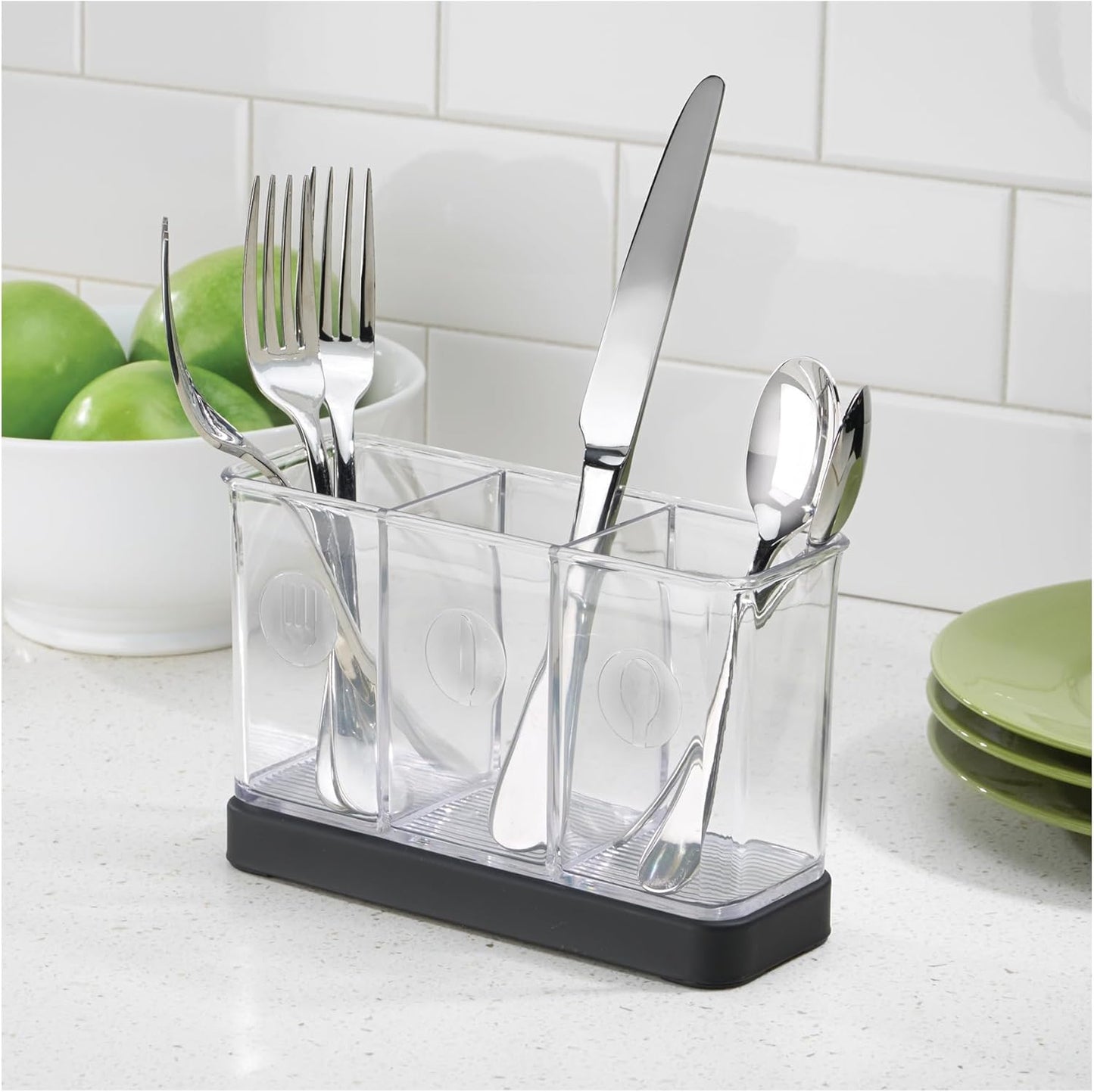 iDesign Forma BPA-Free Plastic Soap and Sponge Sink Organizer Caddy - 6" x 3.5" x 8.25", Clear/Matte Black