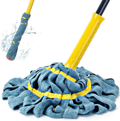 KeFanta Self-Wringing Twist Mop for Floor Cleaning, Long Handled Microfiber Floor Mop with Top Scouring Pad for Kitchen, Hardwood, Restaurant, Bathroom, Garages, Warehouses, Office,57-inch