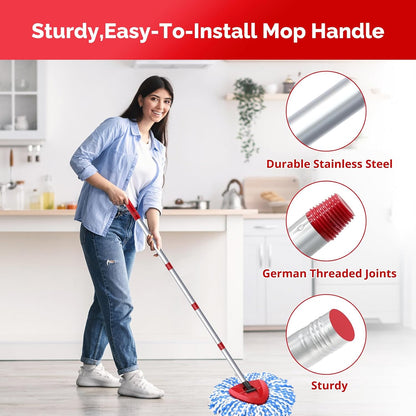 O-Cedar Spin Mop Head, Base, Handle Replacement for EasyWring 1 Tank System, 4 Microfiber Mop Refills, 1 Base and 30-58in Handle Set Combo, White