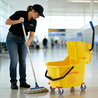 Commercial Mop Bucket with Side Press Wringer on Wheels, 35 Quart Capacity for Floor Cleaning, Kitchens, Restaurants, and Janitorial Use, Yellow