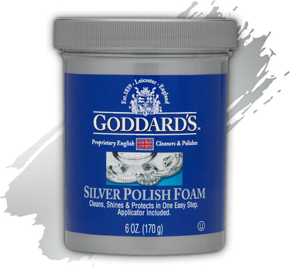 Goddard’s Silver Polish Foam – Silver Jewelry Cleaner for Antiques, Accessories, Ornaments & More – Silver Cleaner for Silverware Protection – Tarnish Remover for Jewelry w/Sponge Applicator (6 oz)