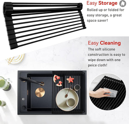 MERRYBOX Triangle Roll Up Dish Drying Rack Over The Sink, 2025 Anti-Rust Sink Drying Rack with Full Silicone Wrapped for Top of Corner, Anti-Slip Organizer for Kitchen
