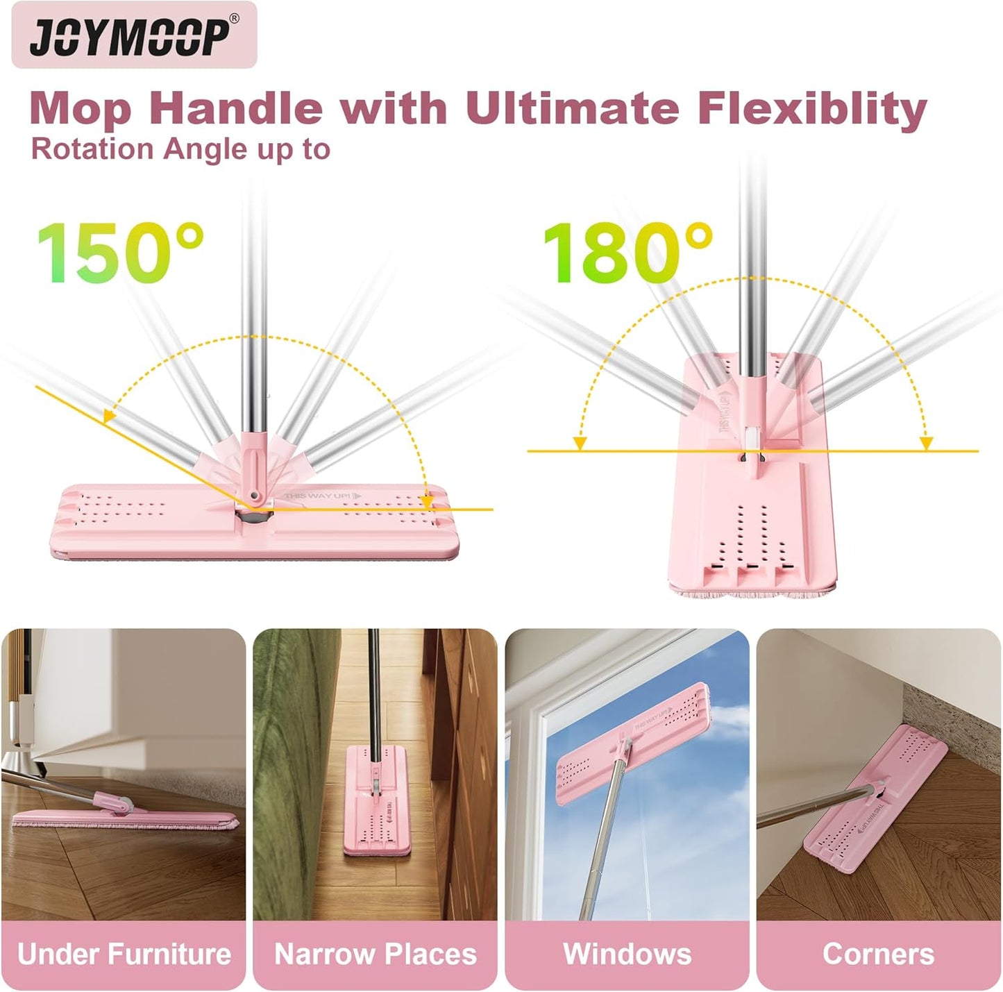 JOYMOOP Flat Mop Head, with 13-inch Microfiber Mop Pad Replacement - Pink, 1 Pack