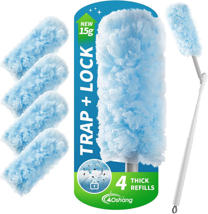 oshang 12 Pack Disposable Heavy Duty Duster Refills - 43" Extendable Handle, Compatible with Swiffer - Dusters for Cleaning Ceiling Fans, Blinds, Furniture & High Corners