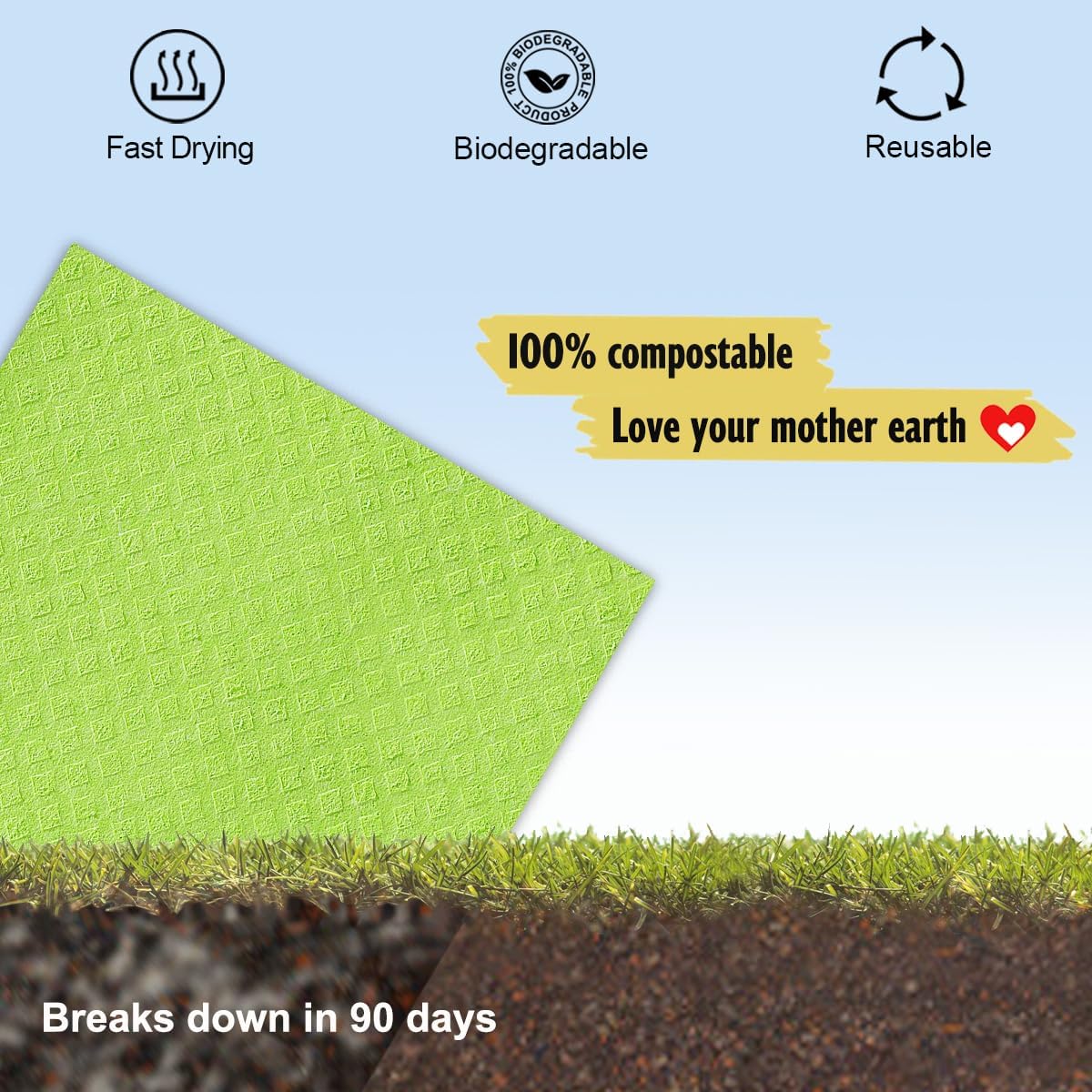 MoLKENE Swedish Dish Cloths - 10 Pack Reusable Kitchen Dishcloths - Ultra Absorbent Dish Towels for Washing Dishes - Cellulose Sponge Cloth Cleaning Rag - Assorted