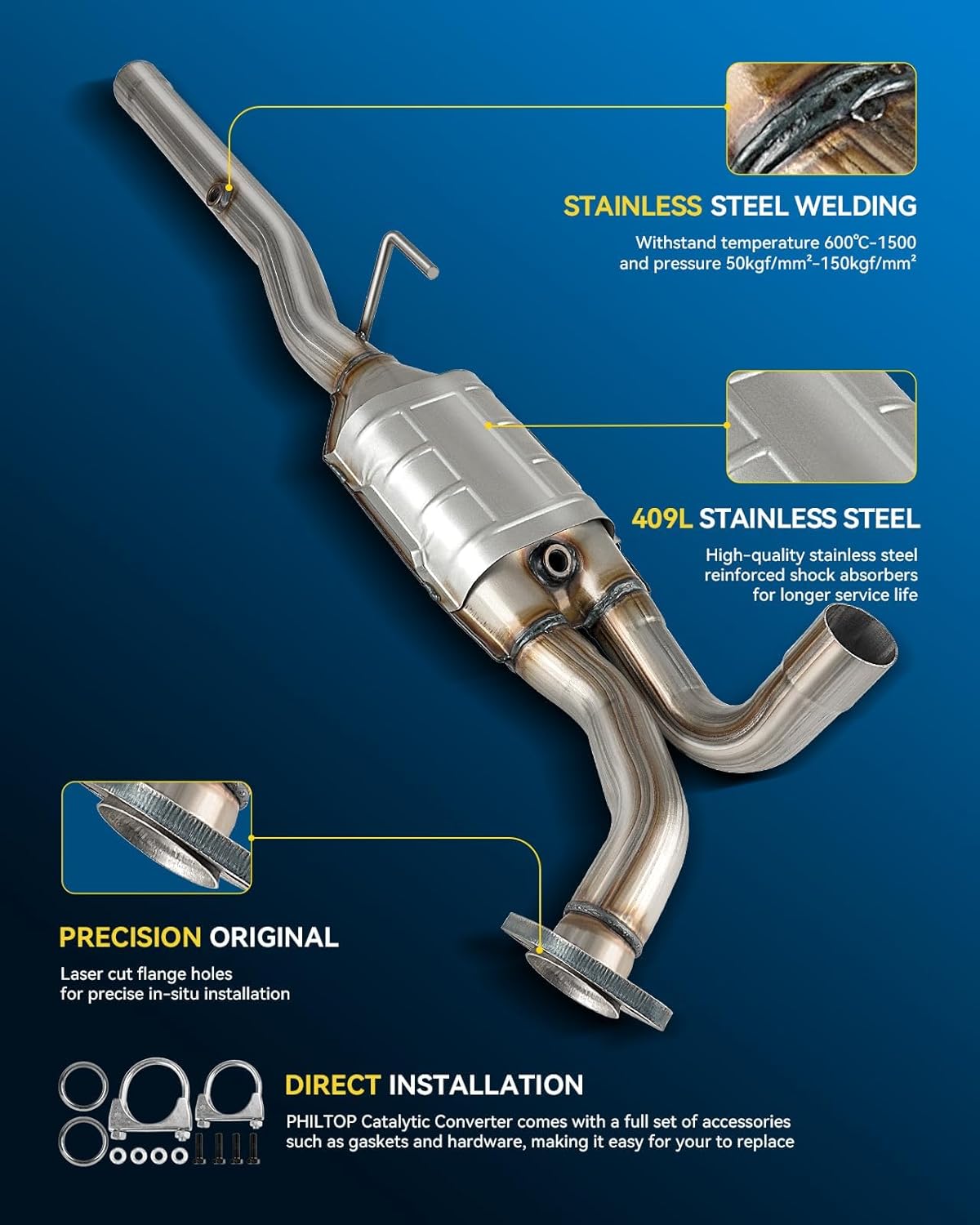 PHILTOP Left and Right Catalytic Converter Replacement For 2005-2010 300 2.7/3.5L V6 RWD, 2006-2010 Charger 2.7/3.5L V6 RWD, 2005-2008 Magnum 2.7/3.5L V6 RWD Replace 55434, 55433 (EPA Compliant) - Colors A