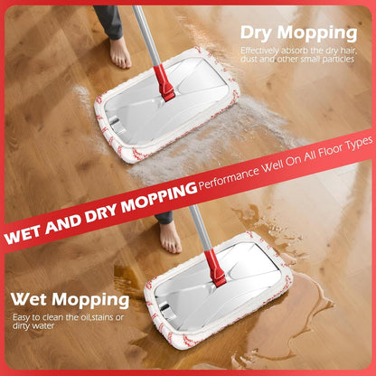 Mops for Floor Cleaning, Masthome Flat Dust Mop with 4 Reusable Pads, 2-Sided Microfiber Dust Mop for Wet & Dry Use, Flat Flip Mops for Hardwood, Laminate, Vinyl,Kitchen, Tile -1 Scraper