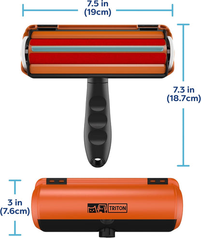 Triton Pet Hair Removal Tool w/Fur Trapping Compartment and Detachable Handle, 60% Smaller Storage Size, Reusable Shedding Roller, Cat and Dog Hair Remover for Car, Furniture, Carpet (Gray/White)