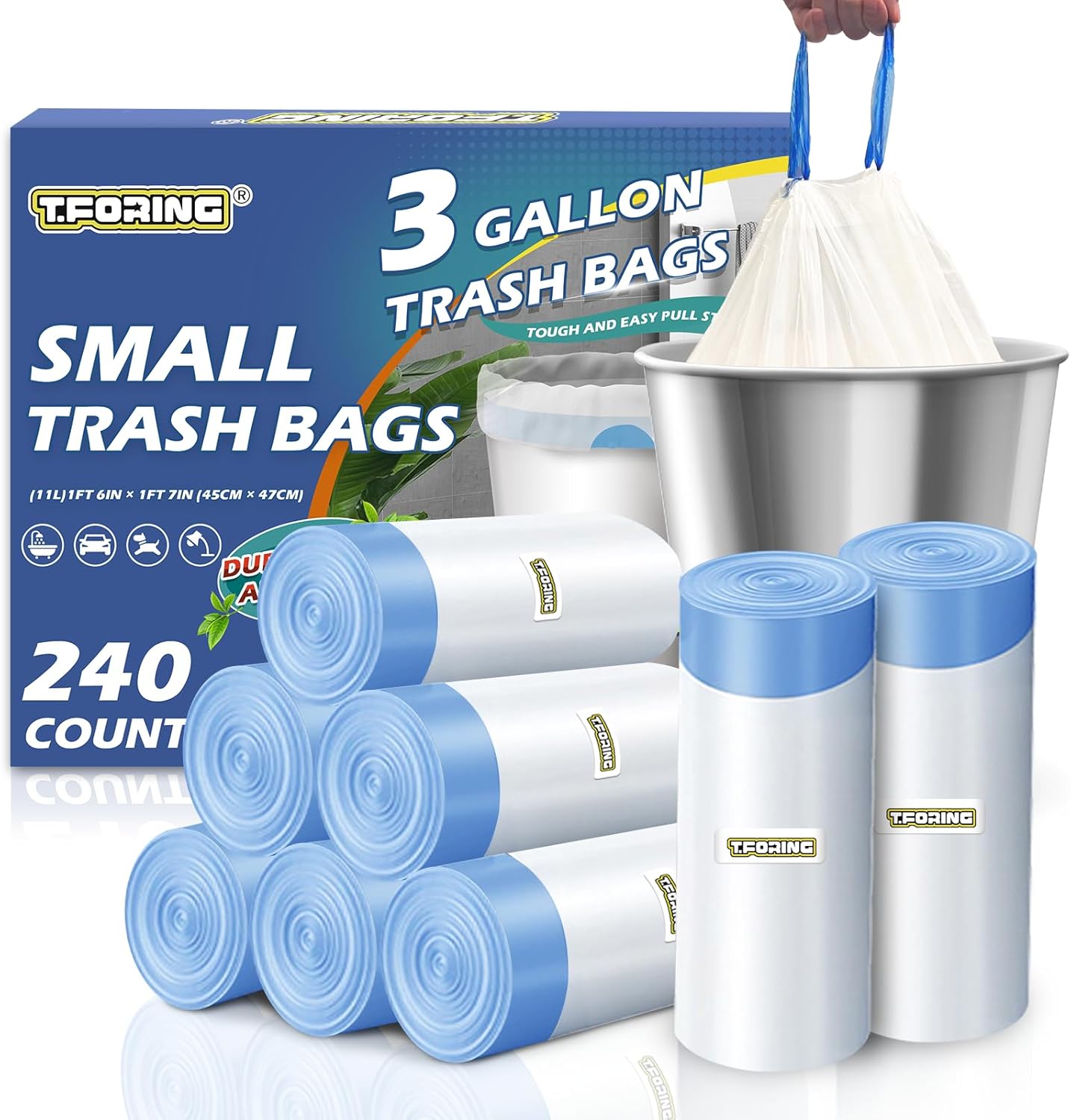 3 Gallon Trash Bags Drawstring 0.96 Mil - 120 Count 12 Liter Small Garbage Bags for Bathroom, Strong White Unscented Plastic Wastebasket Bin Liners for Toilet Office and Bedroom
