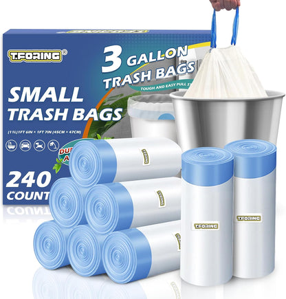 3 Gallon Trash Bags Drawstring 0.96 Mil - 120 Count 12 Liter Small Garbage Bags for Bathroom, Strong White Unscented Plastic Wastebasket Bin Liners for Toilet Office and Bedroom