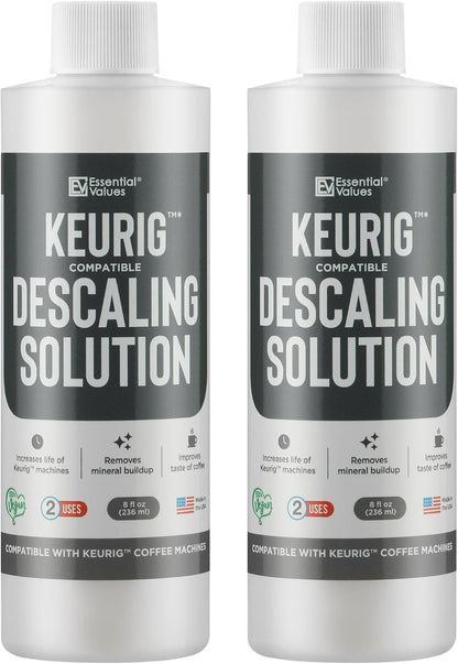 Essential Values Descaling Solution (8 fl oz / 236 ml) – Coffee Maker Cleaner for Nespresso, Keurig, Breville & More – Works on All Machines & Espresso Makers – Made in USA