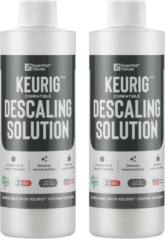 Essential Values Descaling Solution (8 fl oz / 236 ml) – Coffee Maker Cleaner for Nespresso, Keurig, Breville & More – Works on All Machines & Espresso Makers – Made in USA
