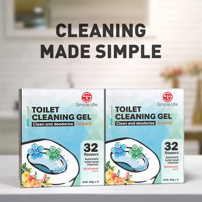 Simple Life Toilet Bowl Cleaner Gel | Fresh Flower Toilet Gel Stamp | Stops Limescale and Stains with Air Freshening Scent | Deodorizing Clean | 32 Stamps, Blue & Green